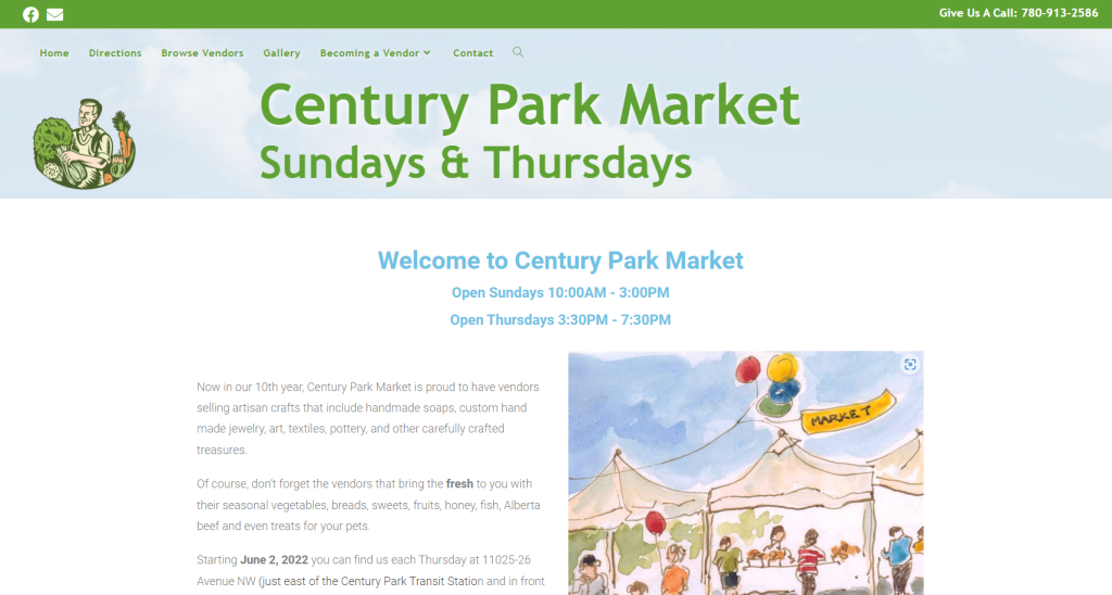 A screenshot of a website built for century park farmers market