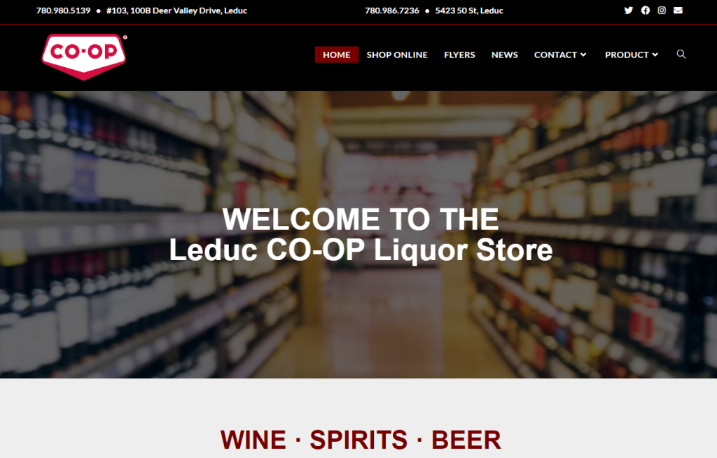 A screen shot of a website built for Leduc co-op