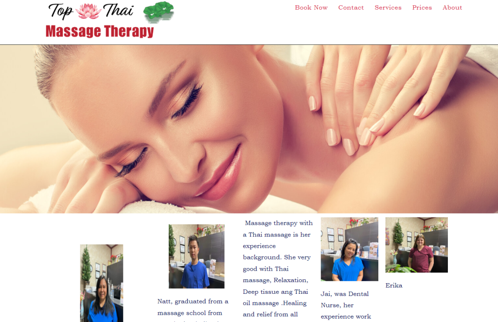 A screenshot of a website built for top thai massage